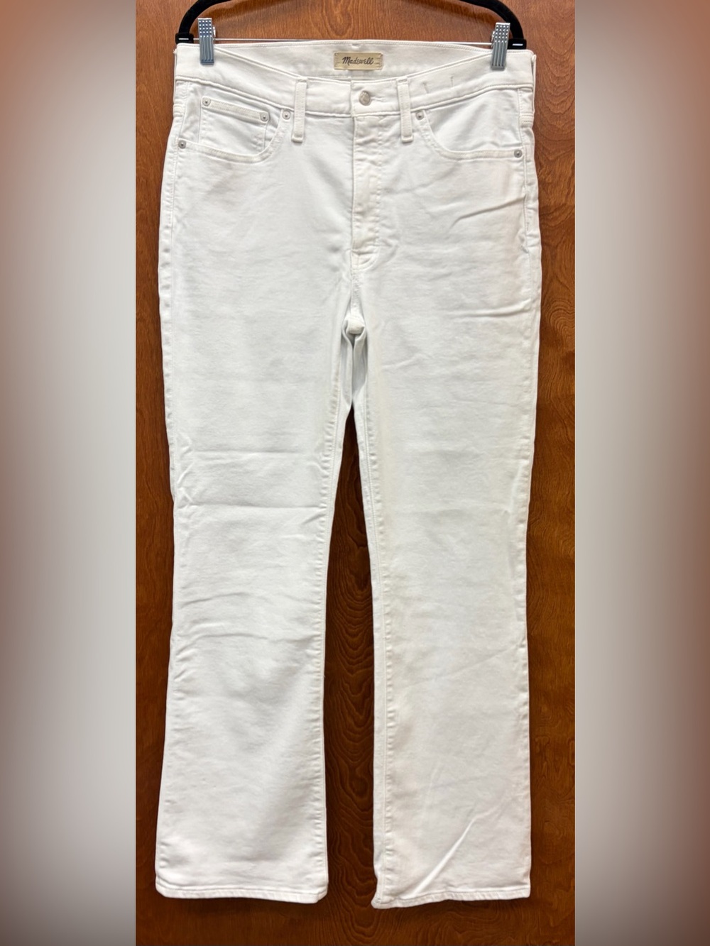 Madewell Mid Rise Kick Out Jeans Pure White Cotton Blend W/Stretch Size 30 Tall
